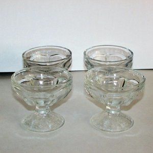 4 Depression Glass Footed Ice Cream Sundae Bowls Clear Dishes